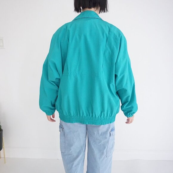 Vintage 80S Cyclone Neon Teal w Purple Trim Zip Up Lightweight Bomber Jacket M - Picture 3 of 10